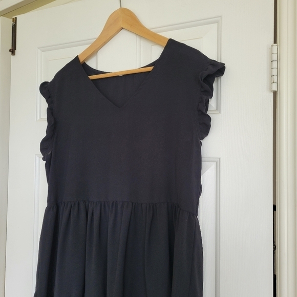 Mini Black Flowy Summer Spring Dress M - Picture 3 of 6